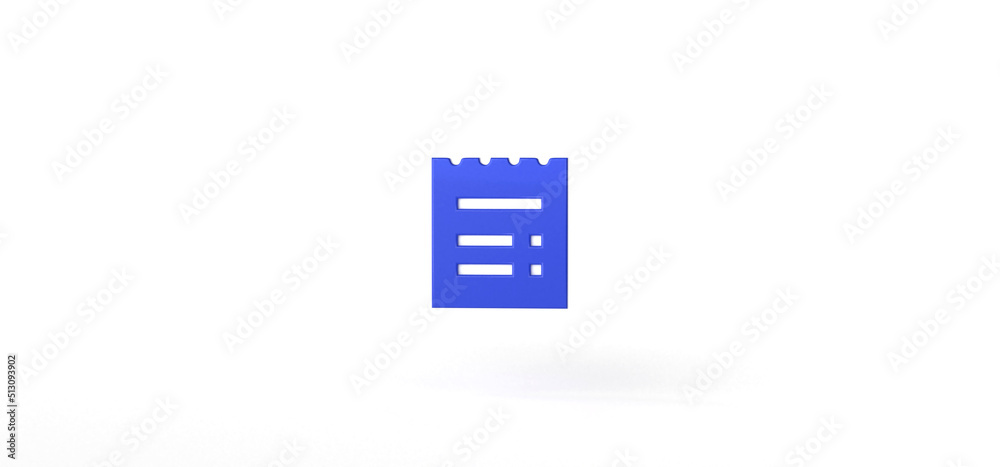 Receipt Isolated on background, icon, 3d rendering. Receipt Isolated on background, icon, 3d rendering.