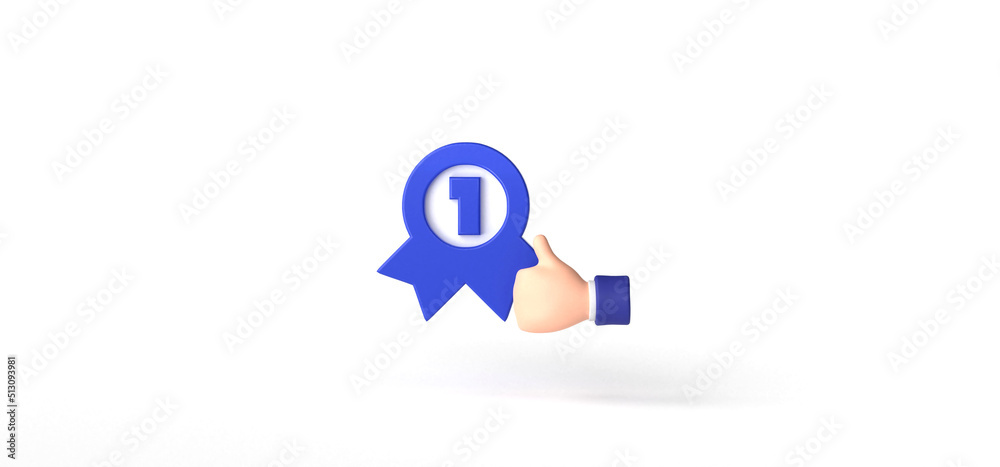First badge with Thumb up finger Isolated on background, icon, Gesture, Cartoon, 3d rendering. First badge with Thumb up finger Isolated on background, icon, Gesture, Cartoon, 3d rendering.