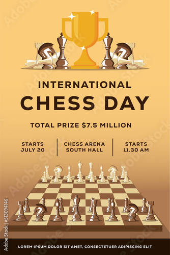 flat chess competition poster illustration for international chess day