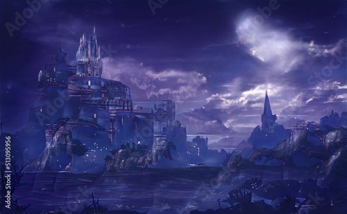 Fantasy world backgrounds with castles,buildings,mountains,alien planet,different world