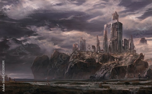 Fantasy world backgrounds with castles,buildings,mountains,alien planet,different world