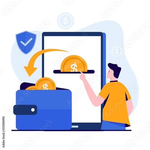 Money refund illustration design concept. Illustration for websites, landing pages, mobile applications, posters and banners. Trendy flat vector illustration