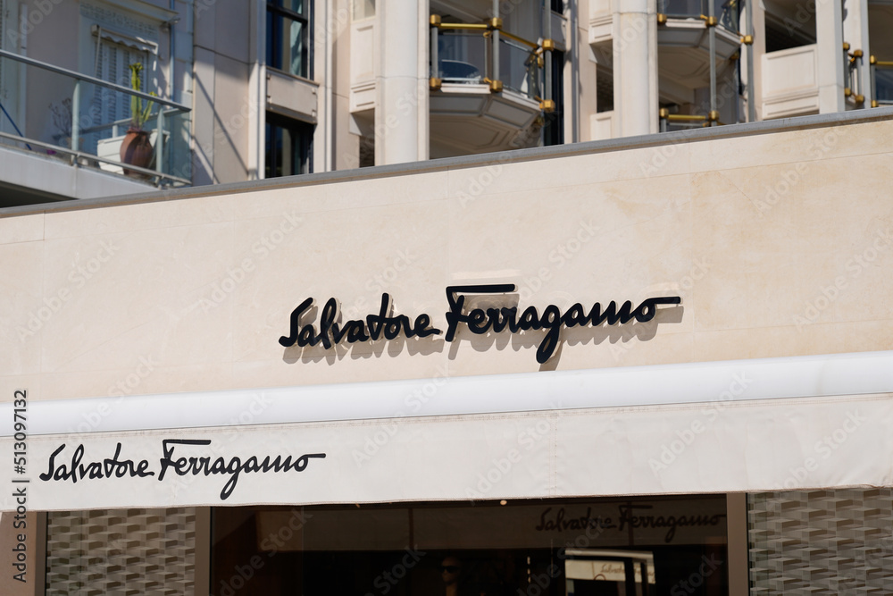 Salvatore Ferragamo store sign text and brand logo Italian luxury goods  high-end retailer company Stock Photo | Adobe Stock