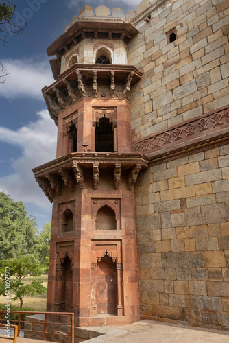 Defensive tower of old fortress Purana Quila, Delhi, India photo