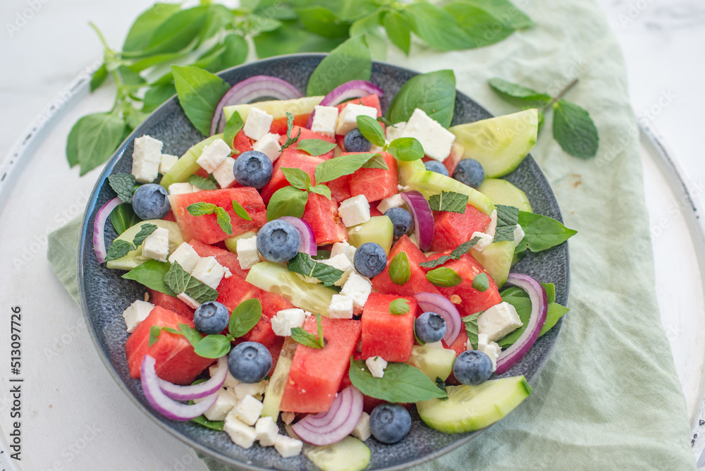 watermelon salad with feta cheese and blueberries watermelon salad with feta cheese and blueberries