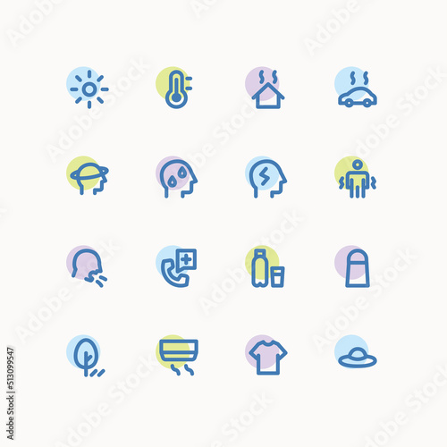 Heatstroke icon set, icons for UI design. © KY