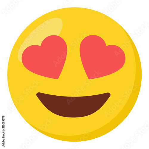 Heart eyes face expression character emoji flat icon.
