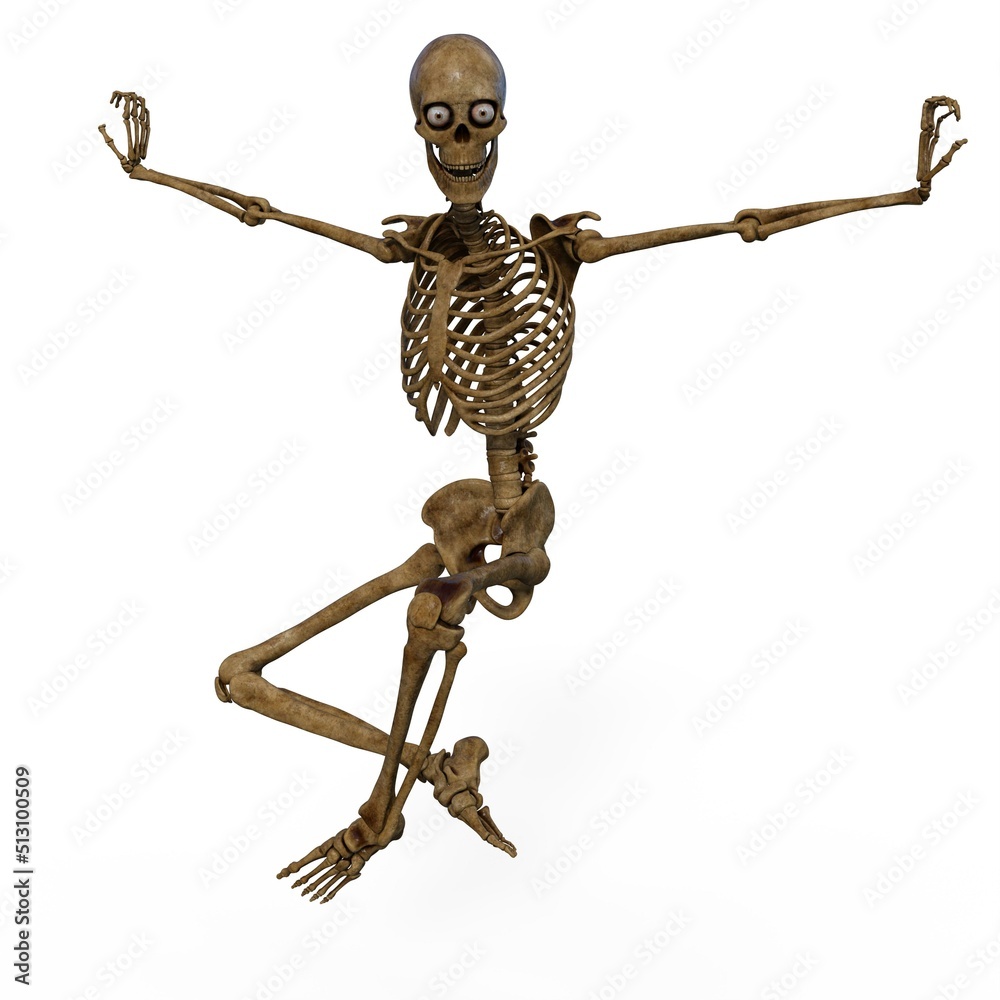 3d-illustration of an isolated fantasy skeleton dancing