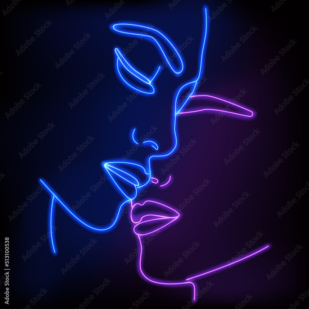 Beautiful vector portrait of a human face. An illustration of a human head made from a dot image. Portrait in one line. The face is neon on a black background. Beautiful vector portrait of a human face. An illustration of a human head made from a dot image. Portrait in one line. The face is neon on a black background.
