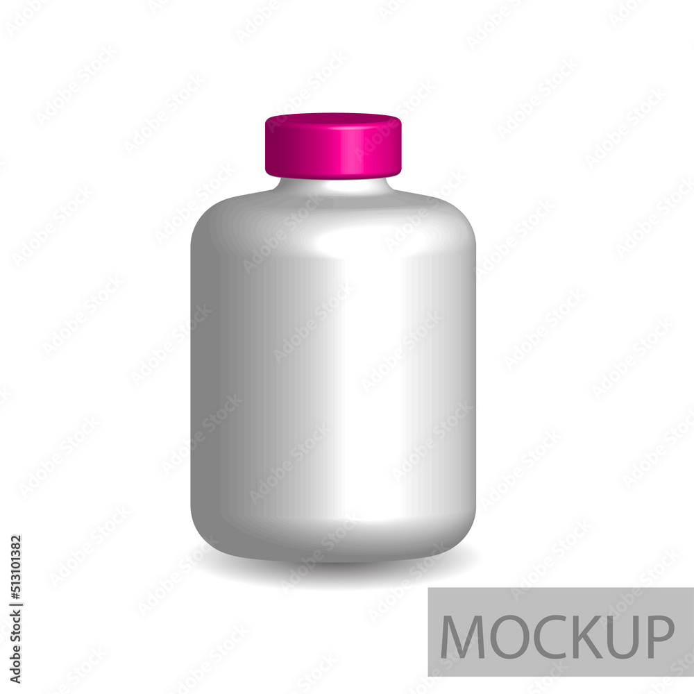 Print3D Rendering Blank medicine bottle, Plastic jar with lid on white