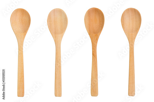 Top view of Wooden spoon isolated on white background.