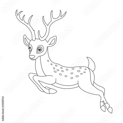 Cute deer coloring page for kids animal outline reindeer coloring book cartoon vector illustration