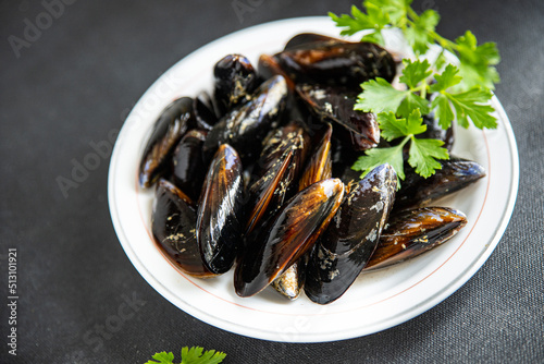 fresh mussels shell seafood meal food snack on the table copy space food background rustic top view 