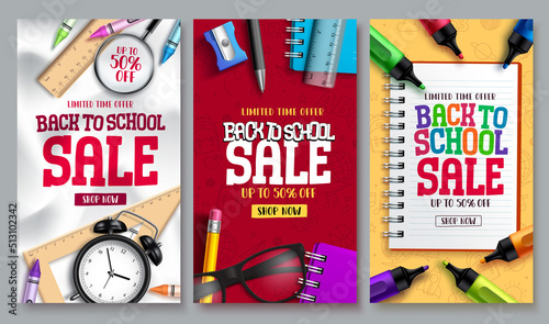 Back to school sale vector set. School poster sale collection for limited time shopping discount. Vector Illustration.
