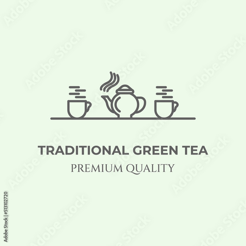 traditional green tea line art design logo minimalist vector illustration icon