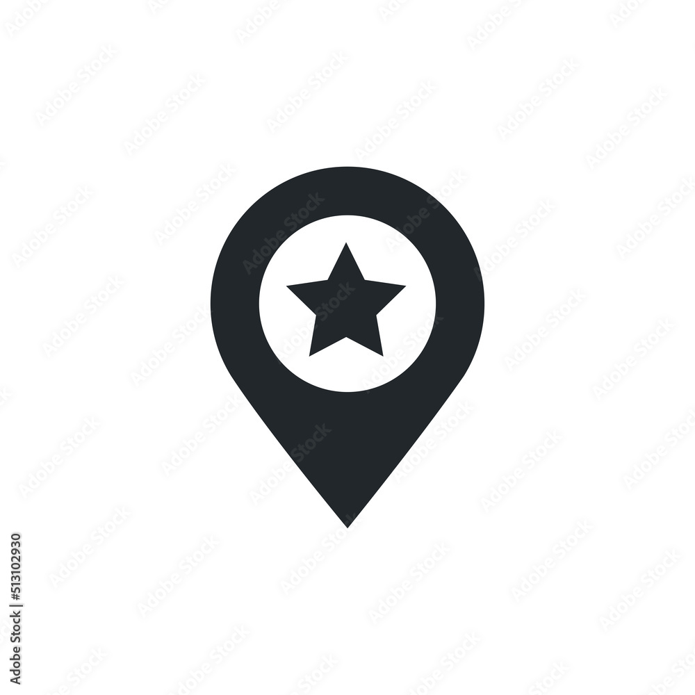 flat vector image isolated on white background, location icon with star inside, favorite or top place flat vector image isolated on white background, location icon with star inside, favorite or top place