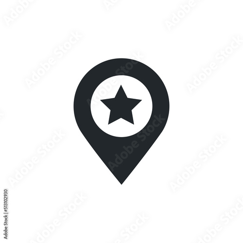 flat vector image isolated on white background, location icon with star inside, favorite or top place