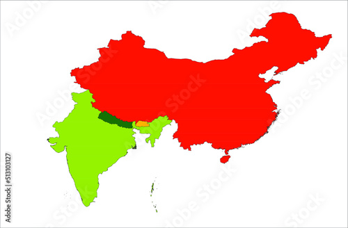 Nepal , Bhutan , China and India Vector Map illustration on white background