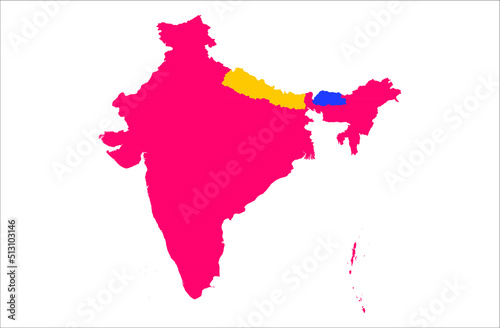 Nepal India Bhutan Vector Map Illustration on White background , Beautiful map of south asian countries