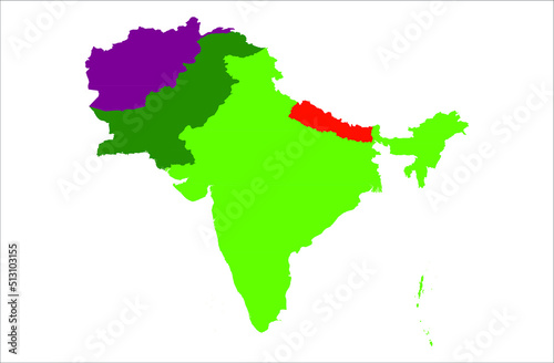 Nepal India and Pakistan vector map illustration on white background , best for wallpaper