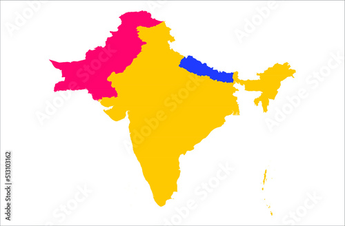Nepal India Pakistan beautiful vector map illustration on white background