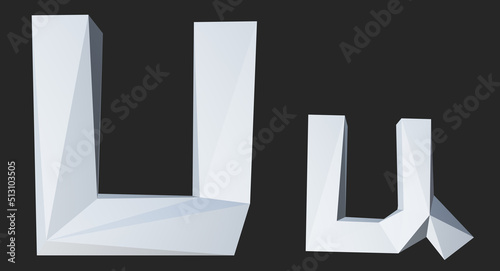 U alphabet letter 3d poly rendering. Font illustration Modern design. Premium Vector.
