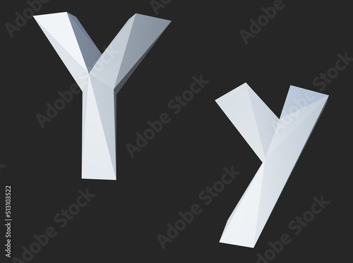 Y alphabet letter 3d poly rendering. Font illustration Modern design. Premium Vector.