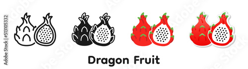 Vector icon set of Dragon fruit.