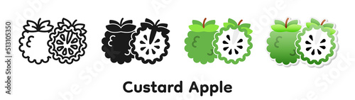 Vector icon set of Custard apple.