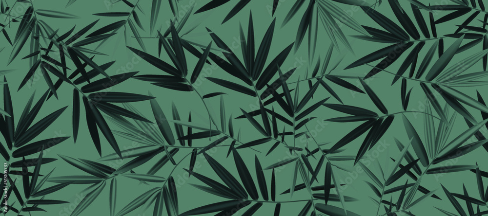 Luxury bamboo leaves background vector. Floral pattern, Tropical leaf with line art, Jungle plants, Exotic leaf pattern. Vector illustration.