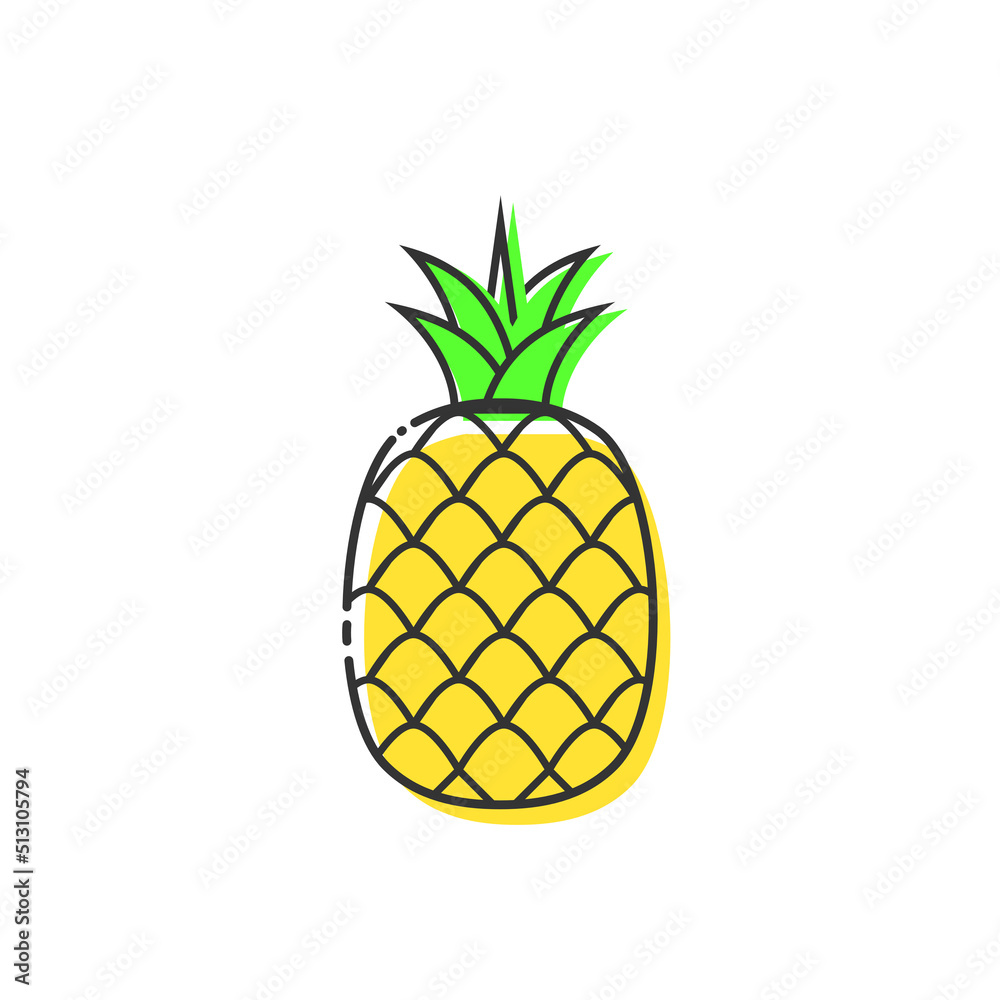 Pineapple fruit vector isolated. Cartoon pineapple icon on white background