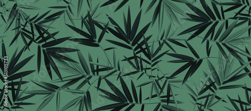 Luxury bamboo leaves background vector. Floral pattern, Tropical leaf with line art, Jungle plants, Exotic leaf pattern. Vector illustration.
