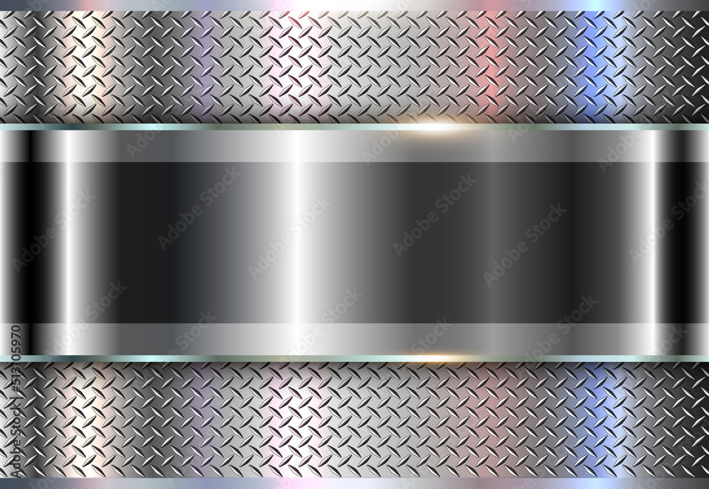 Silver metallic background, shiny and lustrous metal banner with