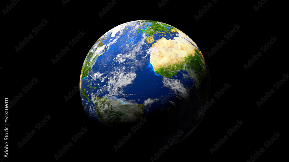 Earth planet  render. Cosmic background with earth globe isolated on black.