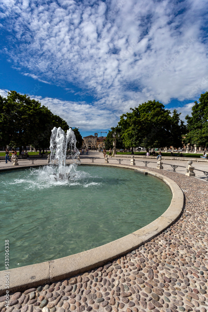 Fountain at the Prato della Valle square in Padua on a summer day