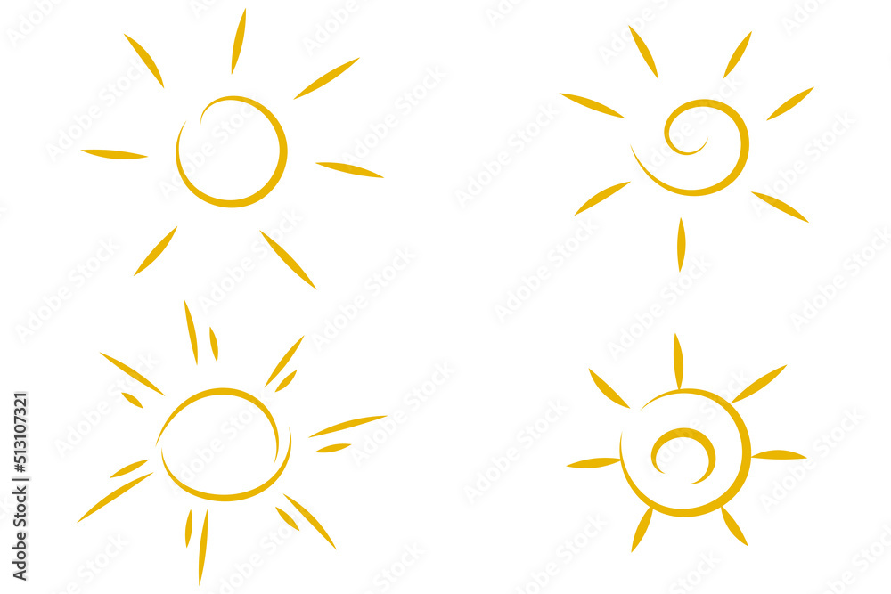 A set of hand drawn simple suns. Good for any project. A set of hand drawn simple suns. Good for any project.