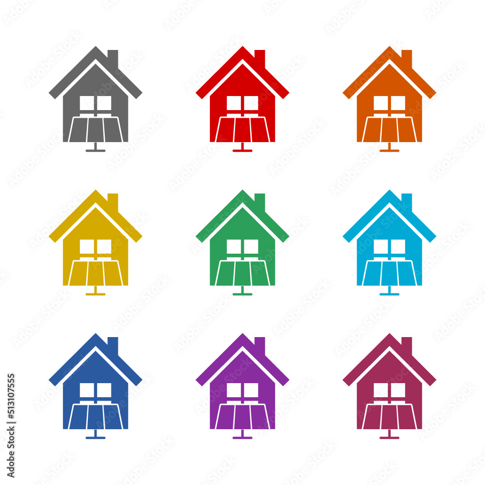 House with solar panel icon isolated on white background. Set icons colorful House with solar panel icon isolated on white background. Set icons colorful