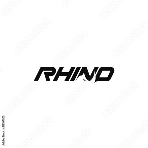 Rhino text, negative space. Word mark logo design.