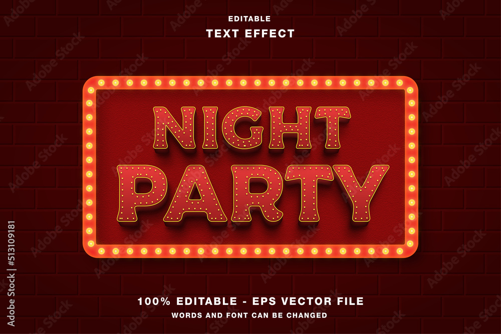 Fototapeta premium Night Party glow with Sign frame editable text effect