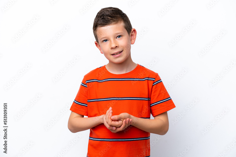 Little boy isolated on white background laughing Little boy isolated on white background laughing
