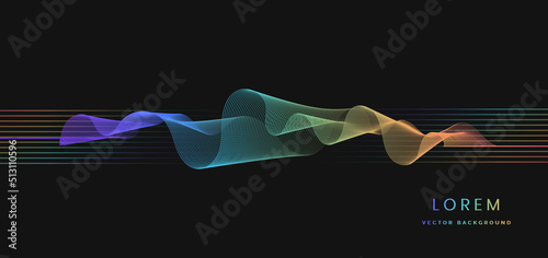 Abstract colorful wave lines flowing on black background. You can use for ad, poster, template, business presentation.
