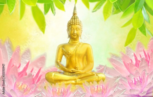 Golden buddha statue on religion Thailand.3d illustration rendering 