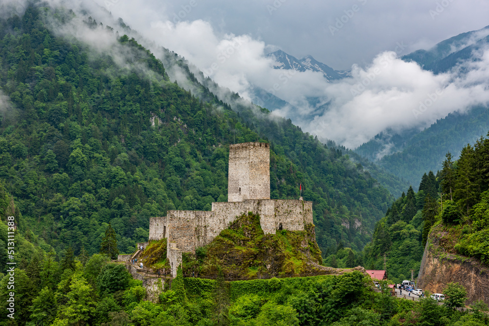 Zilkale Castle in Rize, Turkey. Medieval castle located in the Firtina Valley. (Zil Kale or Zil Castle). Zilkale Castle in Rize, Turkey. Medieval castle located in the Firtina Valley. (Zil Kale or Zil Castle).
