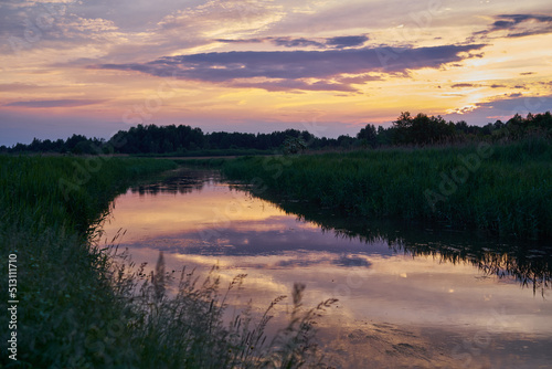 sunset over the river in Poland