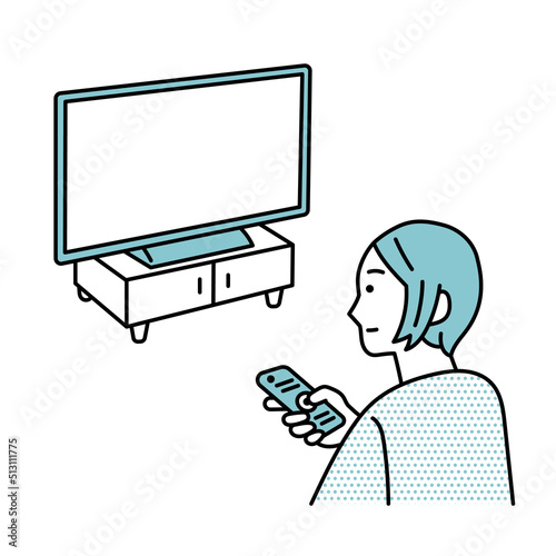 テレビを見る女性のイラスト