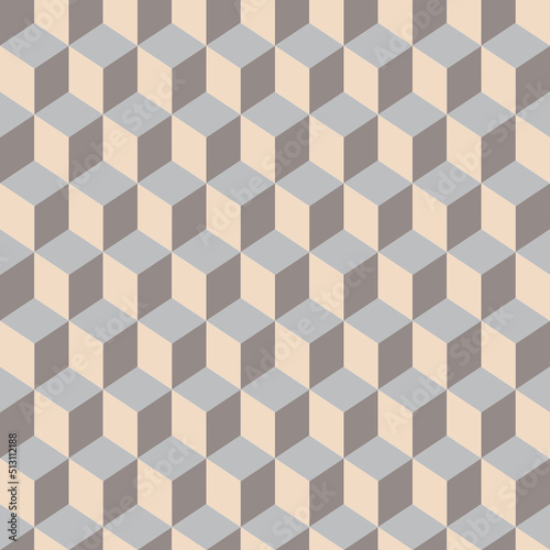 Repeated color cubes background. Geometric abstract shapes wallpaper. Seamless surface pattern design with polygons. Cubic motif. Digital paper with dices for page fills, web designing, textile print.