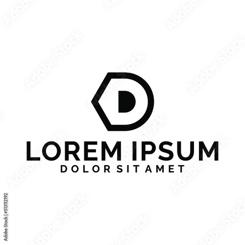Initial letter KD or D logo template with modern geometric line art illustration in flat design monogram symbol