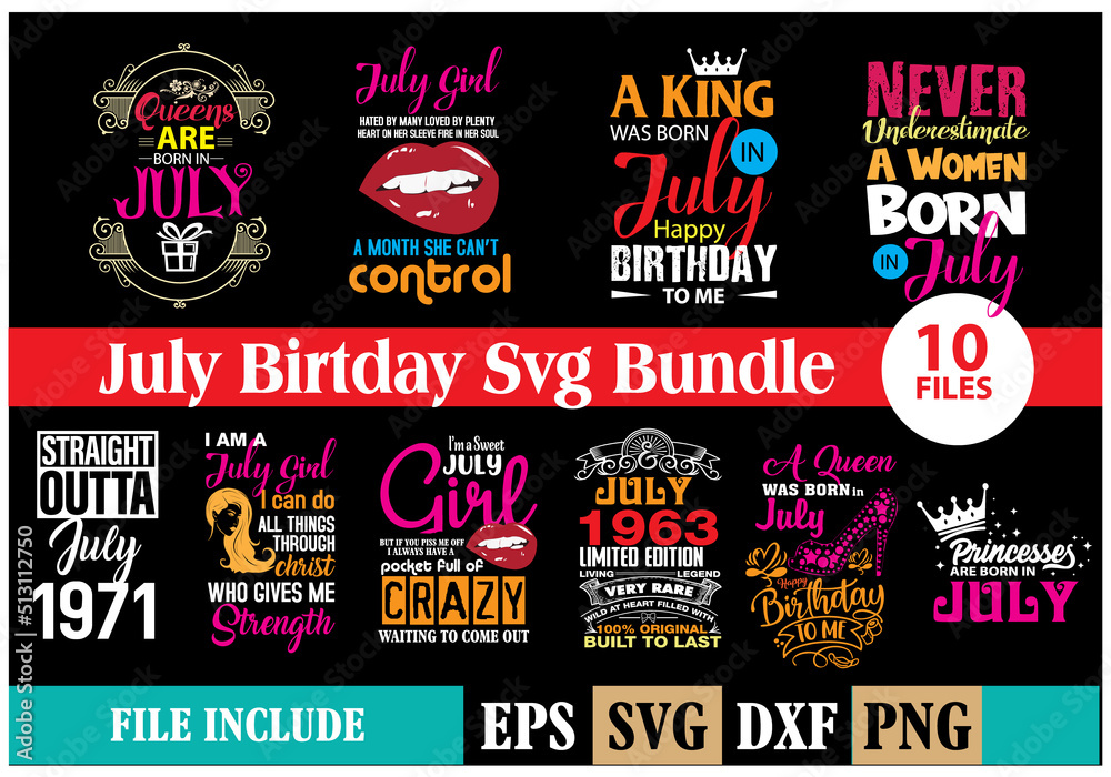 Birthday SVG Bundle for July