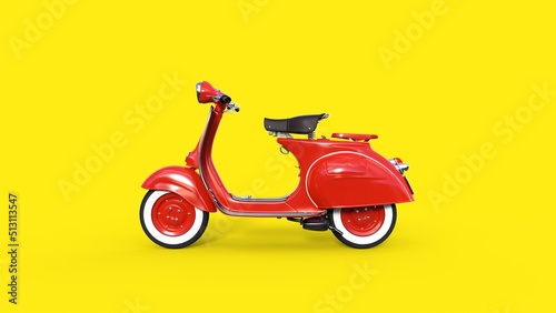 Rote Vespa, Scooter, Roller, gelber Hintergrund, 3d Rendering