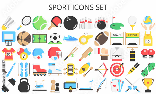 Fototapeta Naklejka Na Ścianę i Meble -  Sports and game multi color icons set, Contains such soccer, baseball, basketball, boxing and more. Used for modern concepts, web, UI, UX kit and applications. vector EPS 10 ready to convert to SVG.
